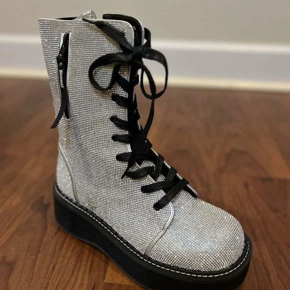 Silver Platform Lace-Up Boots - Picture 3 of 6